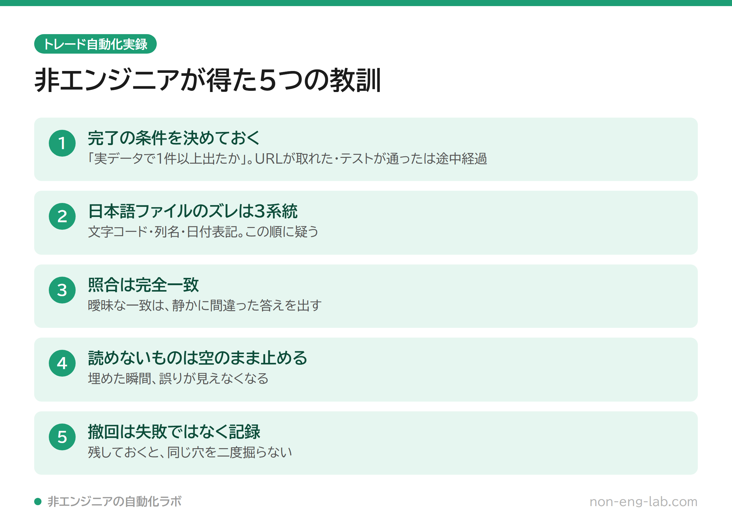 非エンジニアが得た5つの教訓をまとめた図
