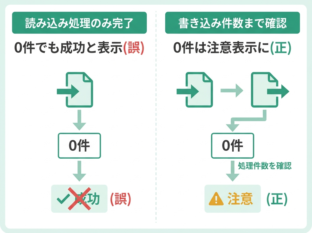 読み込みと書き込みの混同による空集合の罠を示す比較図